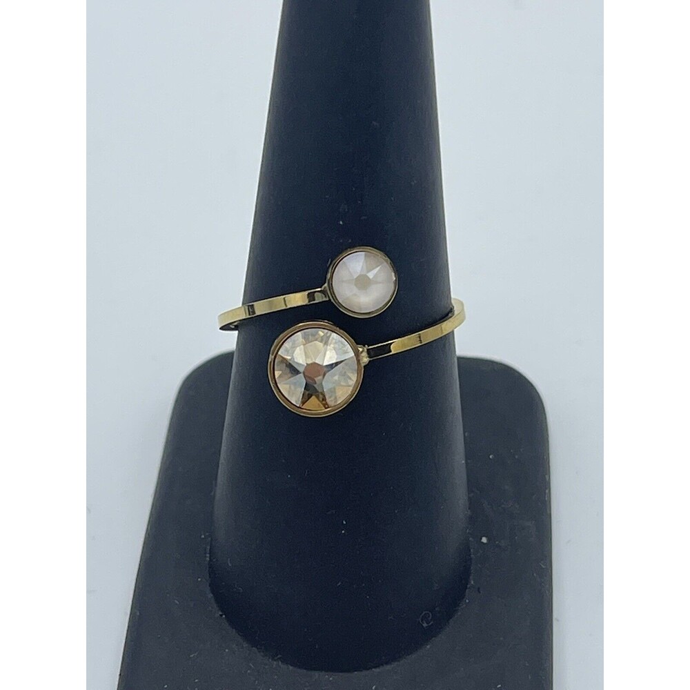 Bohm S Steel Gold Double Crystal Ring SZ 8
